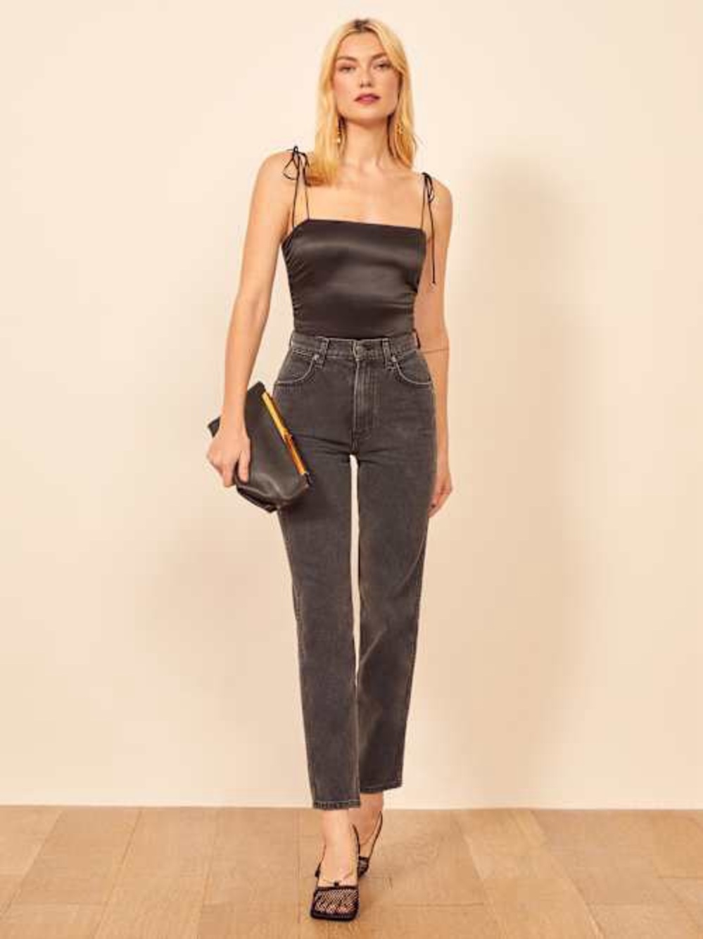 Reformation Lucrezia Black Silk Top